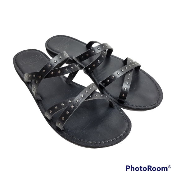 Hollister Womens Strappy Leather Slides Black Sandals 7 - Picture 1 of 11